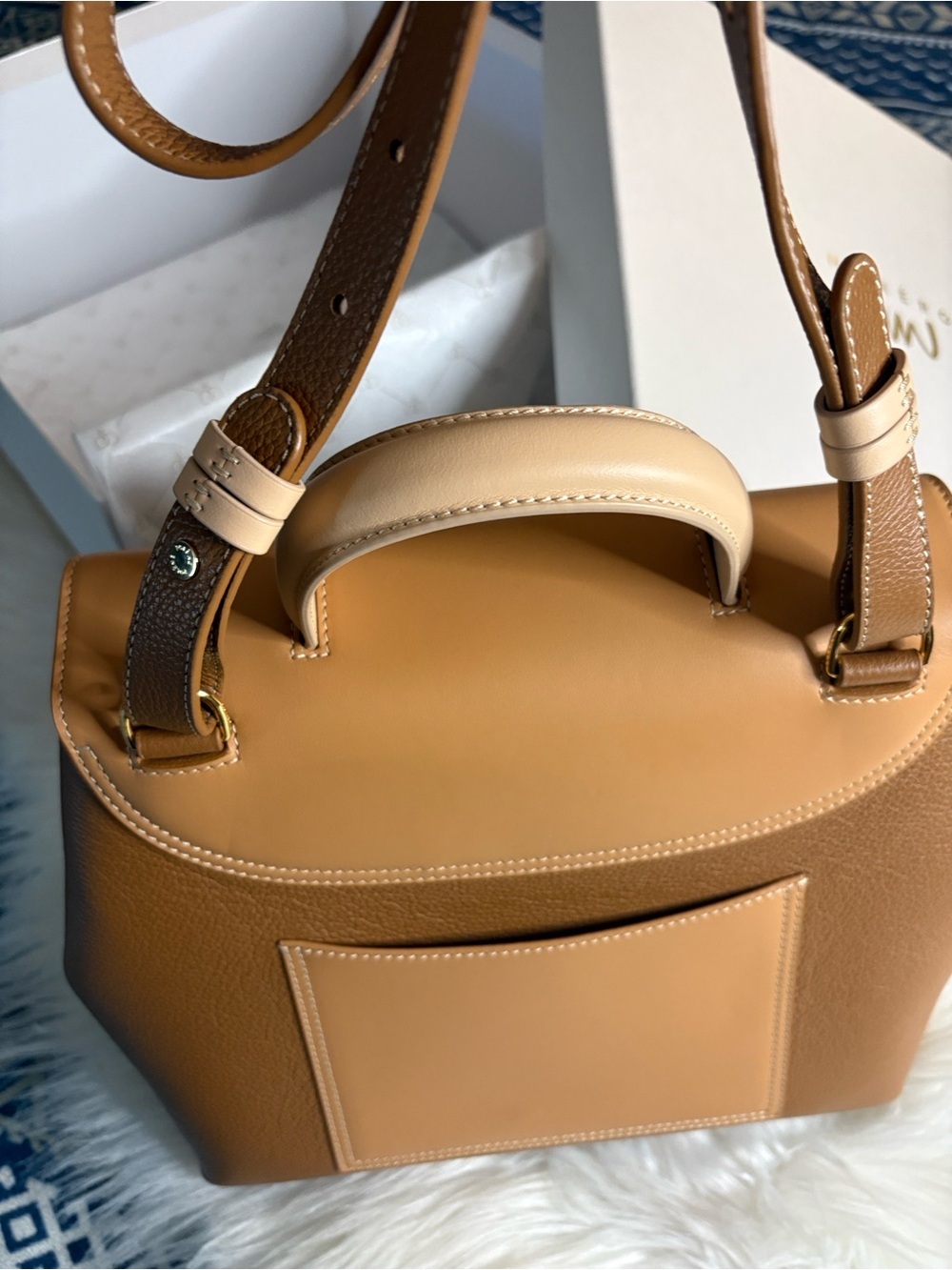 Polene  Numero Un Edition Trio Camel Tan & Cream Leather Crossbody Women's Bag - Picture 11 of 17